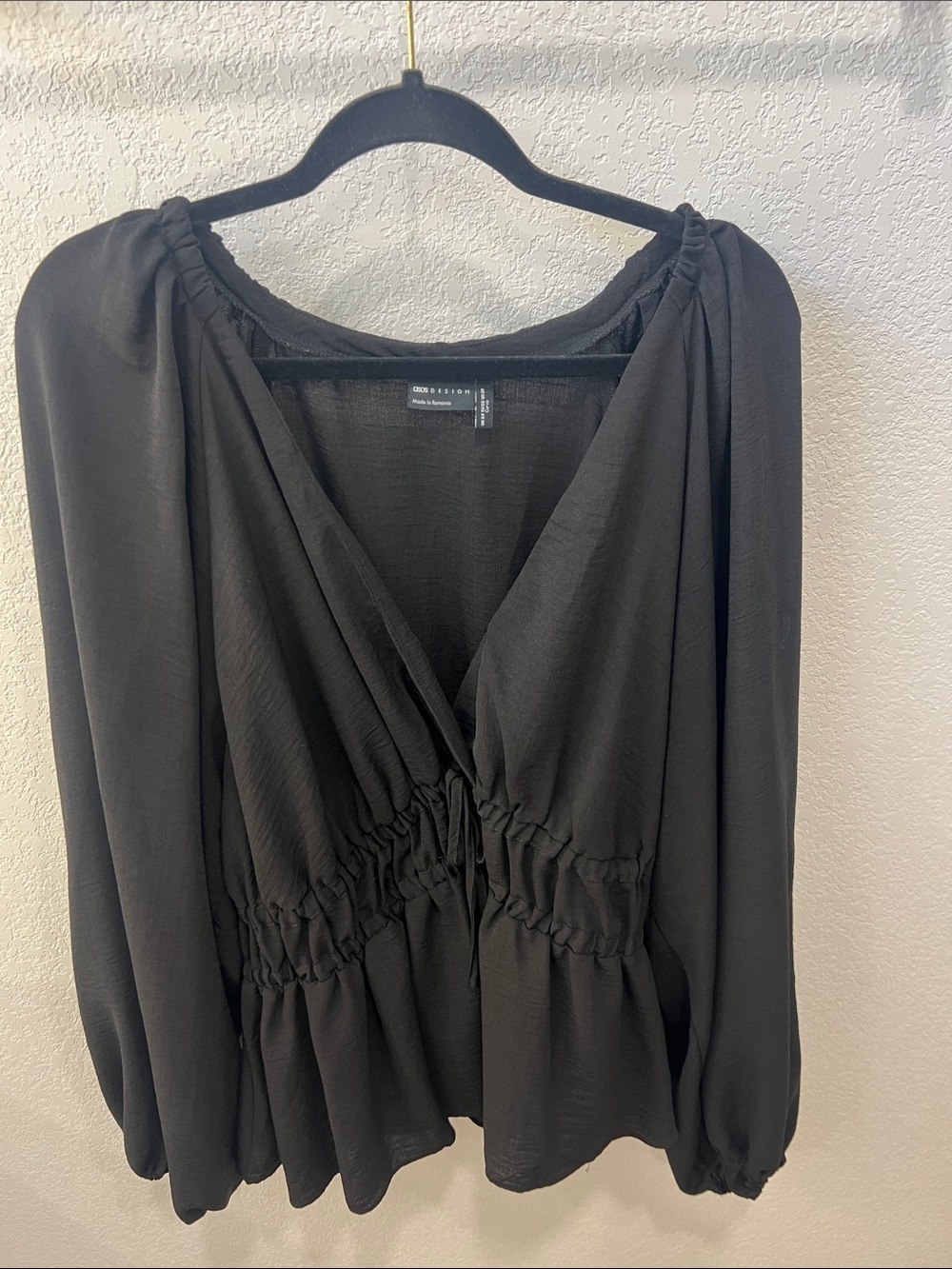 ASOS Curve Black Long Sleeve Peplum Wrap Blouse
